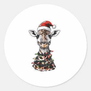 Sticker Rond Casquette de Noël de la Giraffe Noël Noël Noël