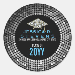 Sticker Rond Casquette de Parties scintillant Black & White Fau