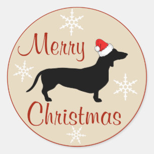 Sticker Rond Casquette de Père Noël de teckel de Joyeux Noël