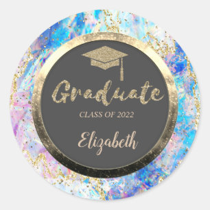 Sticker Rond Casquette de remise des diplômes en paillettes Or,