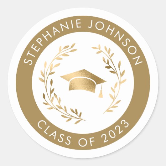 Sticker Rond Casquette de remise des diplômes et couronne éléga (Devant)