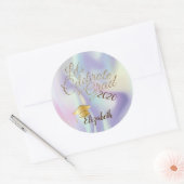 Sticker Rond Casquette de remise des diplômes,Nom,Holographique (Enveloppe)