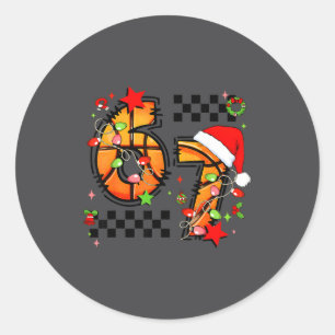 Sticker Rond Casquette de Santa Basket à carreaux 67 Noël Six S