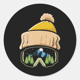 Sticker Rond Casquette de ski Sports d'hiver Lunettes de snowbo