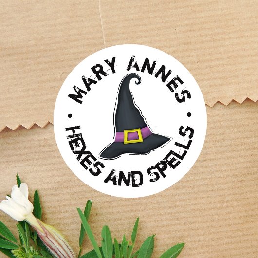 Sticker Rond Casquette de sorcière mignonne Halloween personnal