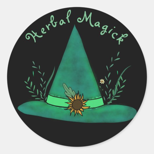 Sticker Rond Casquette de sorcière verte Artisanat Pagan Witchc (Devant)