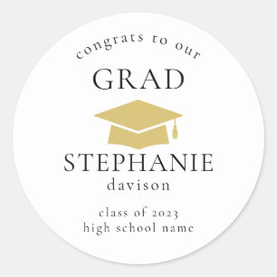 Sticker Rond Casquette d'or Congrats Grad Grad Grad Grad 2023 C
