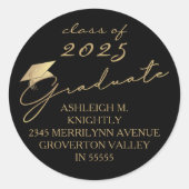 Sticker Rond Casquette d'or noir moderne Script Graduate (Devant)