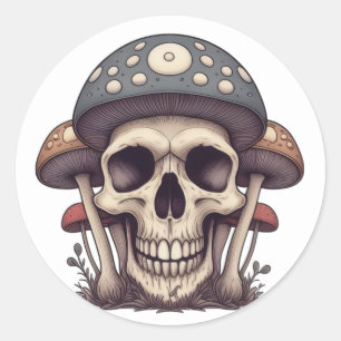 Sticker Rond Casquette du crâne du champignon