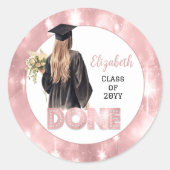 Sticker Rond Casquette et Gown | Flores roses FAIT (Devant)