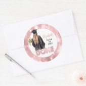 Sticker Rond Casquette et Gown | Flores roses FAIT (Enveloppe)