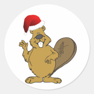 Sticker Rond Casquette mignon de père Noël de castor