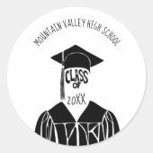 Sticker Rond Casquette noir et blanc et diplômé (Devant)