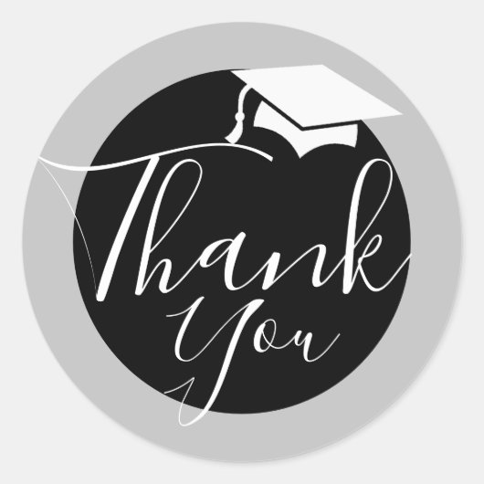 Sticker Rond Casquette noire argent | Merci des diplômes (Devant)