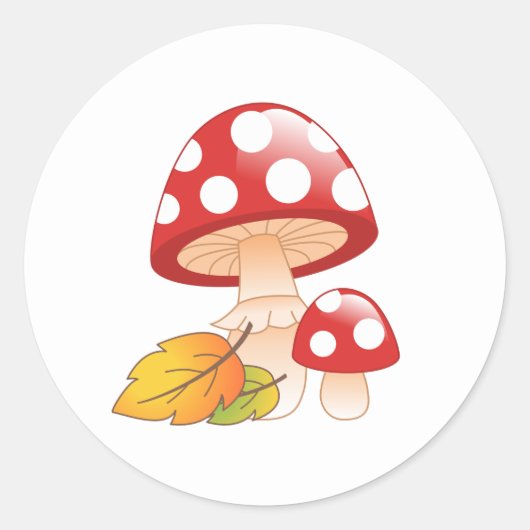 Sticker Rond Casquette rouge Toadstool Champignons et Feuilles (Devant)