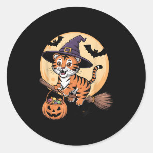 Sticker Rond Casquette sorcière Tiger Citrouille Costume d'Hall