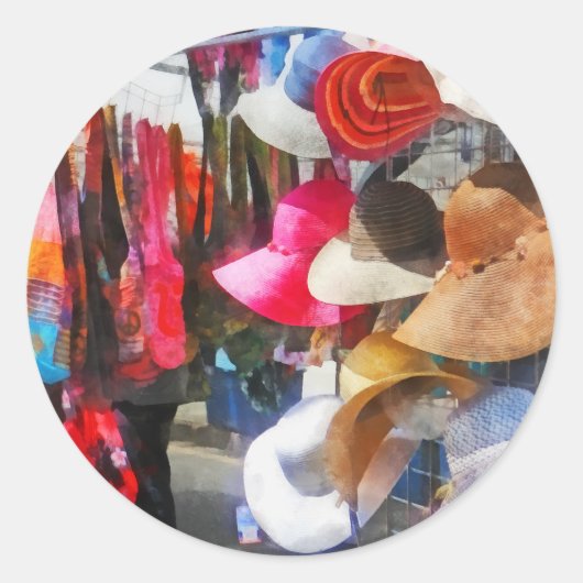 Sticker Rond Casquettes et bourses à la foire de rue (Devant)