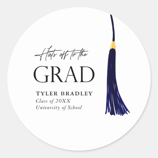Sticker Rond Casquettes Partir À Grad Blue & Gold Tassel Gradua (Devant)
