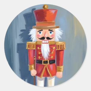 Sticker Rond Casse-noisette de Noël Soldat Rouge Aquarelle