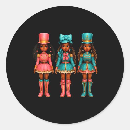 Sticker Rond Casse-Noisette Fille Noire Noël Nk Casse-Noisette (Devant)