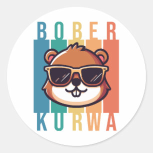 Sticker Rond Castor avec des lunettes de soleil