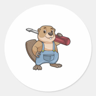 Sticker Rond Castor comme artisan avec clé