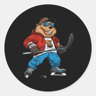 Sticker Rond Castor de hockey sur glace