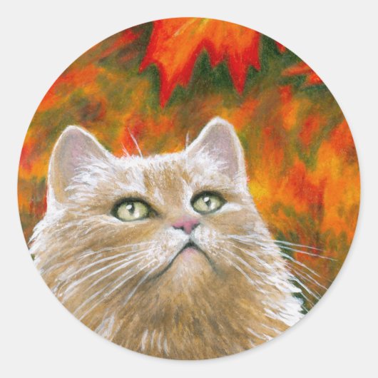 Sticker Rond Cat 598 Persian Fall Autumn (Devant)