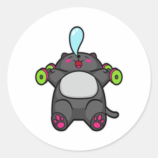 Sticker Rond Cat à la poitrine entraînement avec Dumbbells (Devant)