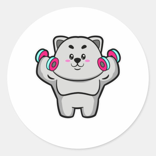 Sticker Rond Cat à l'épaule entraînement avec Dumbbells (Devant)