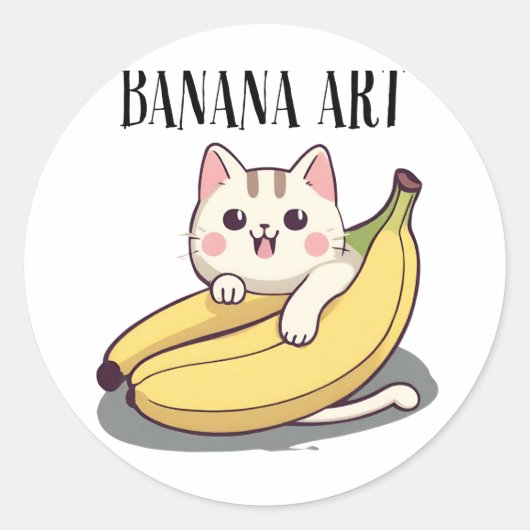 Sticker Rond Cat Adores Banana Art (Devant)