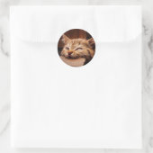 Sticker Rond Cat biting cardboard (Sac)