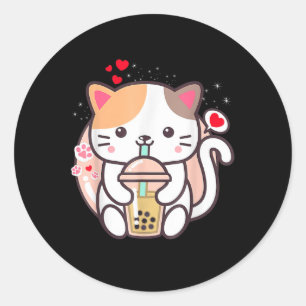 Sticker Rond Cat Boba Tea Bubble Tea Kawaii Anime Japanese Neko