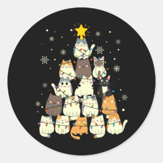 Sticker Rond Cat Christmas Tree Gift, Cats Lovers Decoration