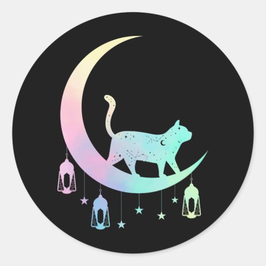 Sticker Rond Cat Crescent Moon Horoscope Pastel Goth Wicca (Devant)