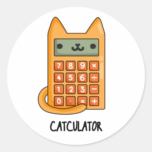 Sticker Rond Cat-culator Funny Calculator Pun (Devant)