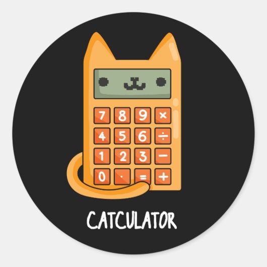 Sticker Rond Cat-culator Funny Calculator Pun Dark BG (Devant)