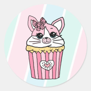 Sticker Rond Cat Cupcake