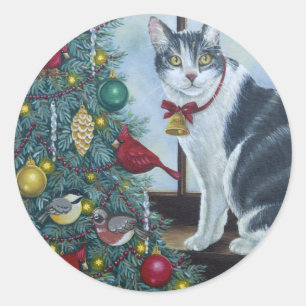 Sticker Rond Cat de Noël 0417