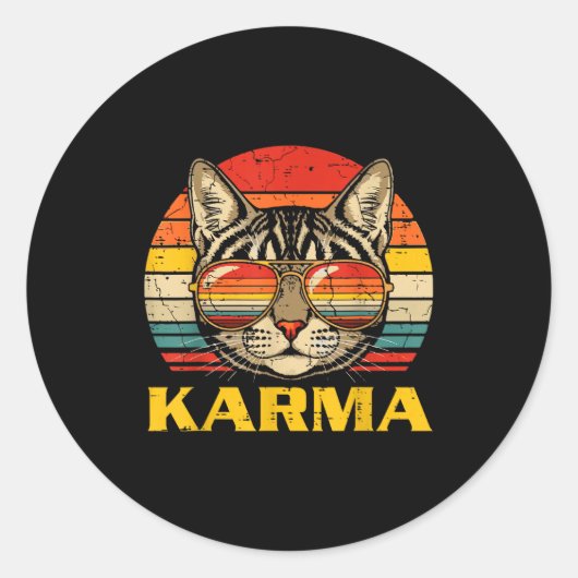 Sticker Rond Cat Face Sungles Karma Funny Kitten Kitty Men Wome (Devant)