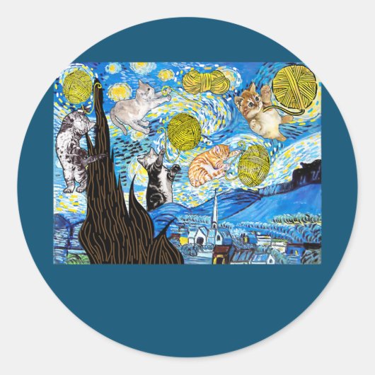 Sticker Rond Cat Graphic Starry Night Cat Van Gogh Cat Cat (Devant)
