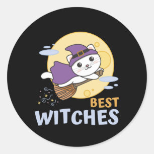 Sticker Rond Cat Halloween Witch Children Witches Best Witches