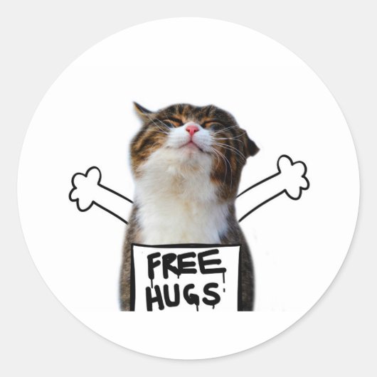 Sticker Rond Cat holding Free Hugs Sign (Devant)
