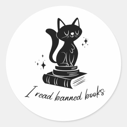 STICKER ROND CAT I LIRE LIVRES INTERDITS (Devant)