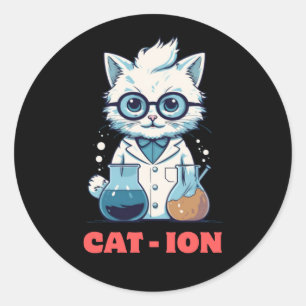 Sticker Rond CAT - ION Chimie chat, laboratoire, cadeau présent
