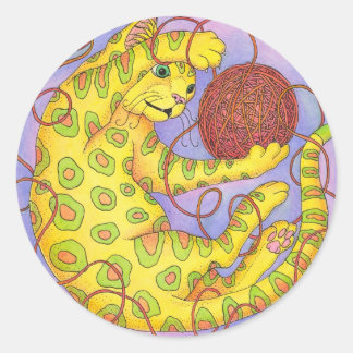 Sticker Rond CAT joue avec du fil