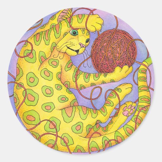 Sticker Rond CAT joue avec du fil (Devant)