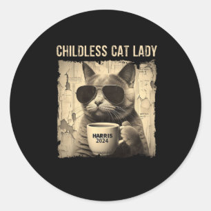 Sticker Rond Cat Kamala 2024 Harris - Enfless Cat Lady Vintag