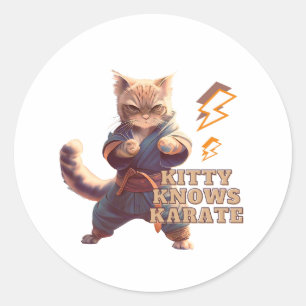 Sticker Rond Cat Karate Thème amusant Conception de légende