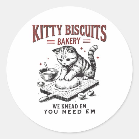 Sticker Rond Cat Kneading Kitty Biscuits Boulangerie Nous Vous  (Devant)
